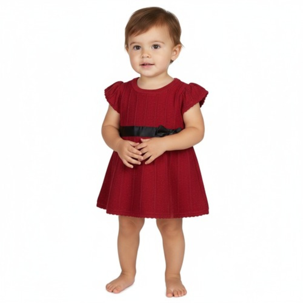 Cherokee Red Sparkle Dress 0-3M Short‎ Sleeve Black Bow Festive Holiday Baby New